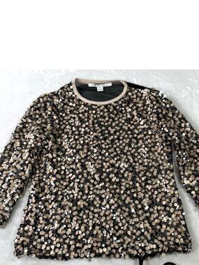Diane von Furstenberg Black and Champagne Sequin Top size 6